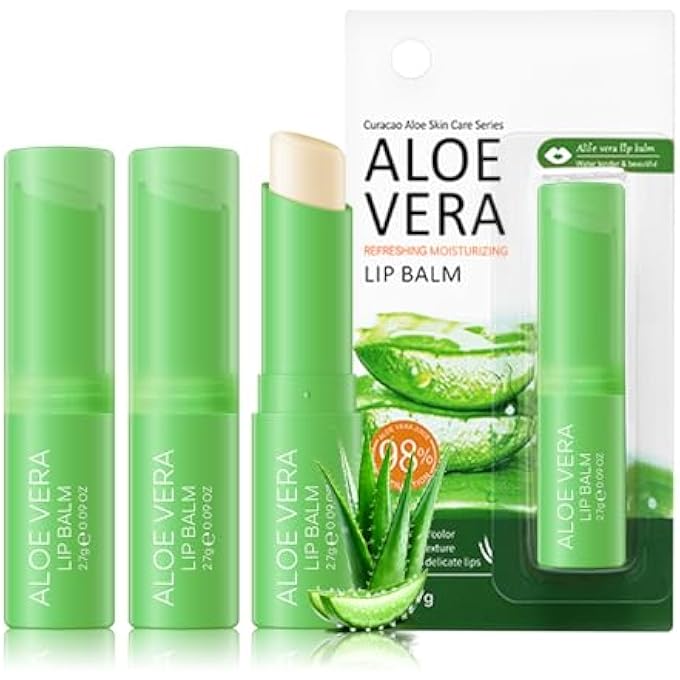 ALOE VERA 3 PCS ALOE VERA LIP BALM, DEEP HYDRATING TINTED LIP BALM, REDUCE FINE LINES, DAILY LIP MOISTURIZER FOR DRY CRACKED LIPS, WITH REAL ALOE VERA, COLORLESS FINISH - Image 1
